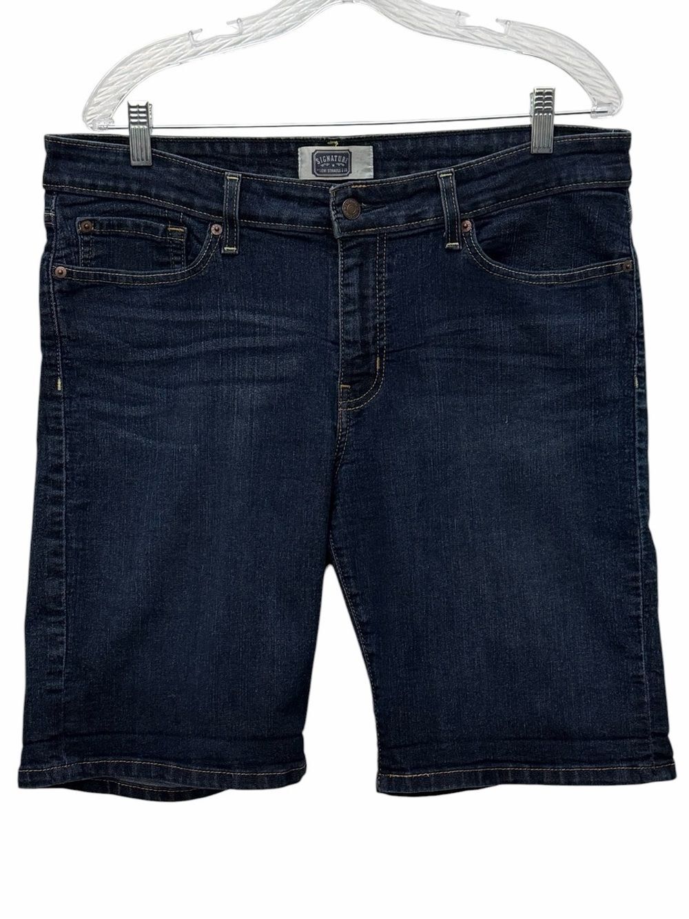 Levi's Womens Blue Dk Wash Stretch Denim Bermuda Jean Shorts Size 16 Casual